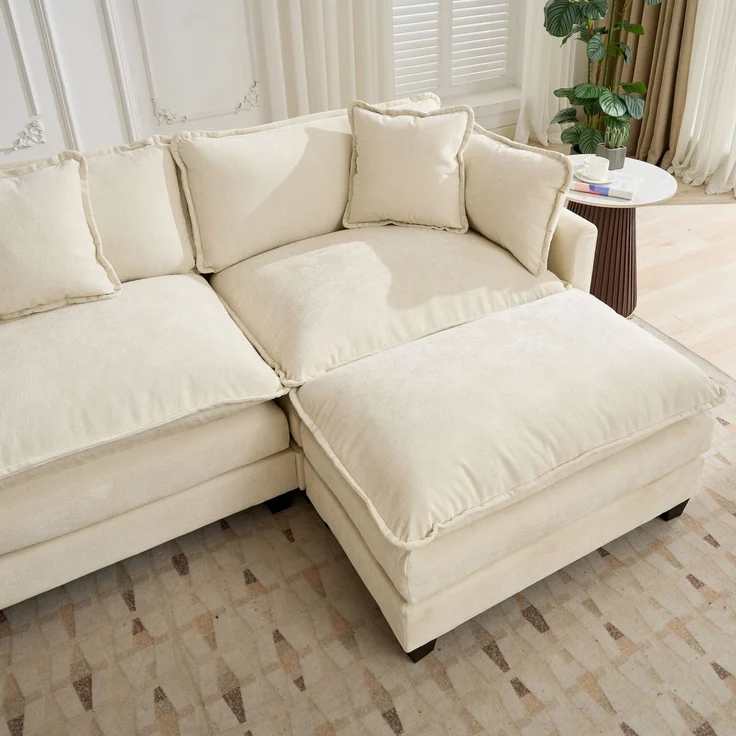 ZUBALIYA Sofa mit LED - Beleuchtung, mit Chenille - Bezug, mit Cordbezug, modular aufgebaut, aus Chenille, Beige – Bild 10