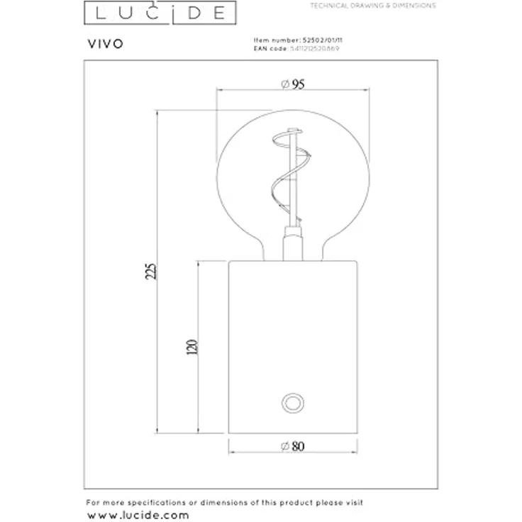 LUCIDE VIVO - wiederaufladbare Tischlampe - Akku/Batterie - Ø 8 cm - LED Dim. - E27-1x1W 2700K - Chrom – Bild 7