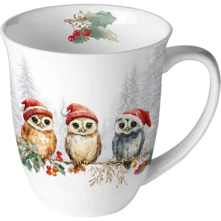Ambiente Luxury Paper Products Becher Wald, Blumen, Pflanzen,Tieren -Winter, Herbst, Porzellan Tasse, 1-tlg, Porzellan Tasse Eule - Ambiente zeigt ein niedliches Eule, Zweig, Baumast, Ast, Vogel Motiv - sorgt für eine gemütliche winterliche Stimmung. I...
