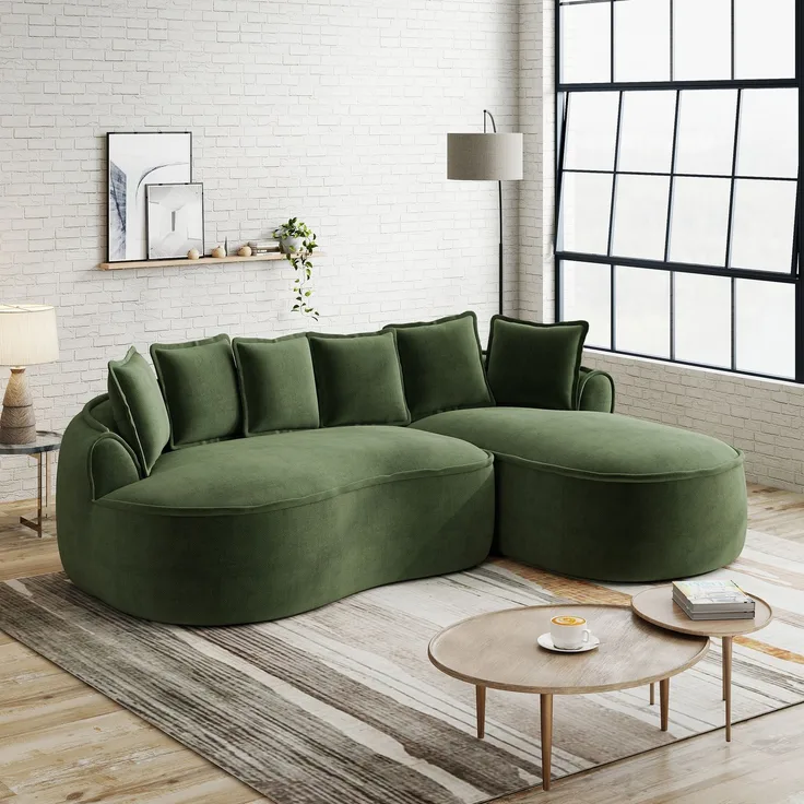 EINHOM L-förmiges Frameless Modulares Sofa, bequemes Chenille Cloud Sofa mit tiefer Sitzfläche, modernes Chaiselongue Sofa, extra groß, inklusive Kissen, ideal für Wohnzimmer, Grün