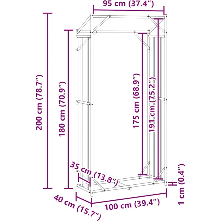 vidaXL Brennholzregal mit Regenschutz 100x40x200 cm Verzinkter Stahl 4104948 – Bild 12
