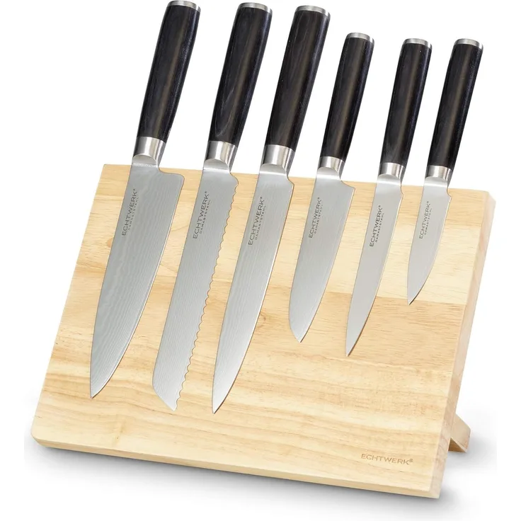 ECHTWERK Messerblock Damaszener (7tlg), mit 6 Damazenermesser, Inkl. Magnet-Messerblock aus Holz