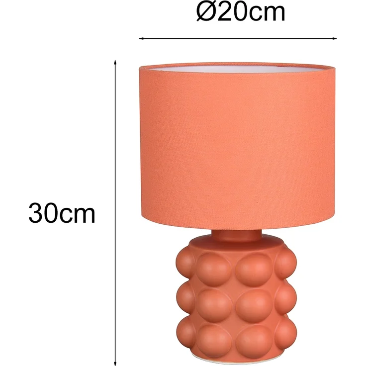 Retro LED Tischlampe mit Keramikfuß & Stoffschirm Orange, Höhe 30cm – Bild 4
