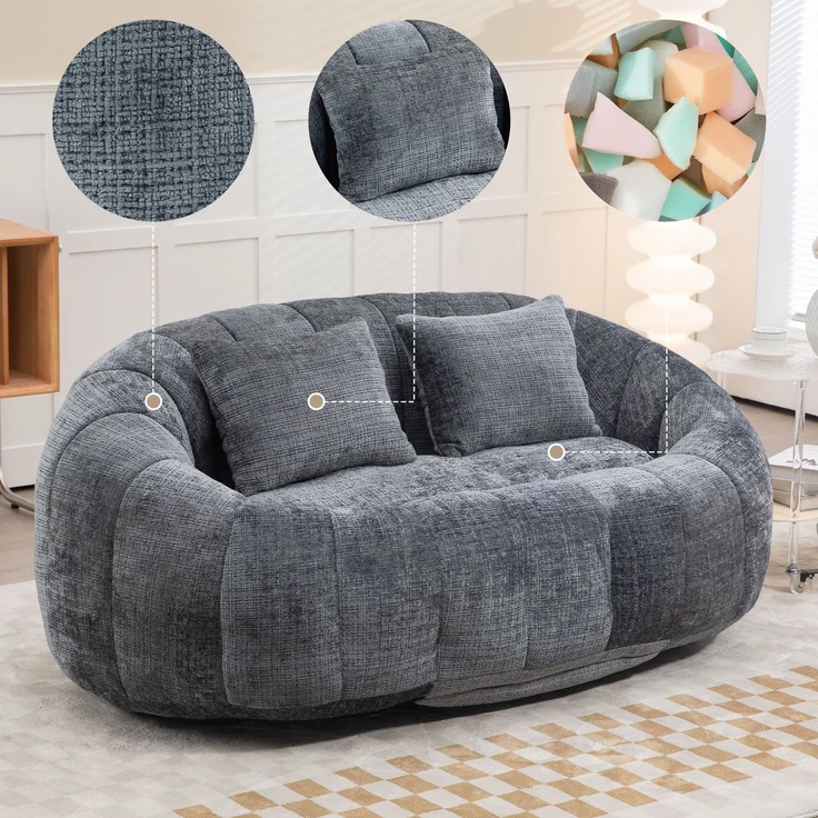 Sitzsack Sofa Lounger Chenille Grau, 150x95x63 cm, bis 150 kg – Bild 4