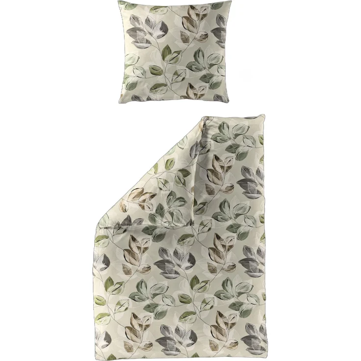 Bierbaum Biber Bettwäsche 155x220 Blätter natur grün beige 4136-80 – Bild 1