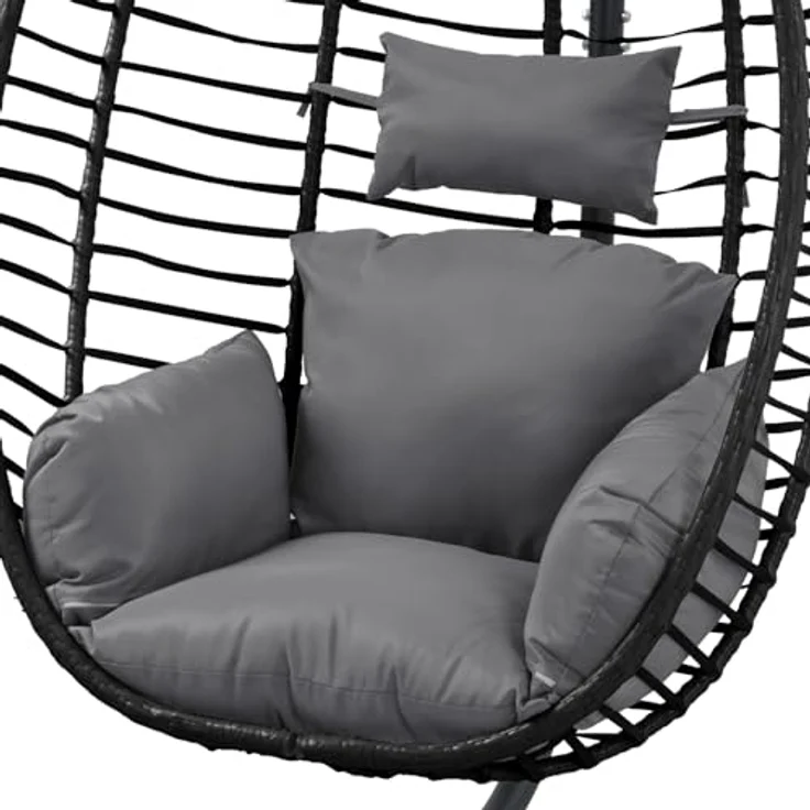 SVITA Svita Belly Hängesessel, Schwarz, Polyrattan, 90x200x100 cm, klappbar, pulverbeschichtetes Stahlgestell – Bild 7