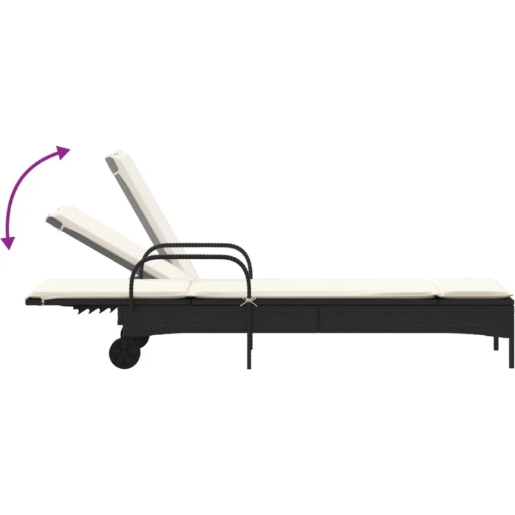 vidaXL Sonnenliege mit Rollen und Auflage Schwarz Poly Rattan 368308 – Bild 9