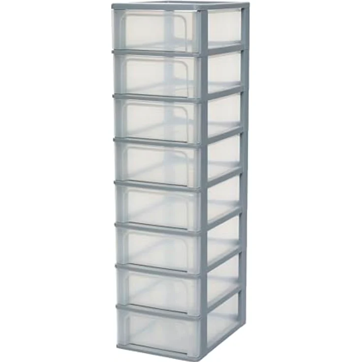 Iris Ohyama, Kunststoff Schubladenbox mit 8 flachen Schubladen, Grau, Easy-Pull-System, A4, A5 & A6 Format, Schreibtisch Organizer für Büro, Schule, Schreibwaren, BPA-frei, Schubladenschrank, OCH-2008 – Bild 1