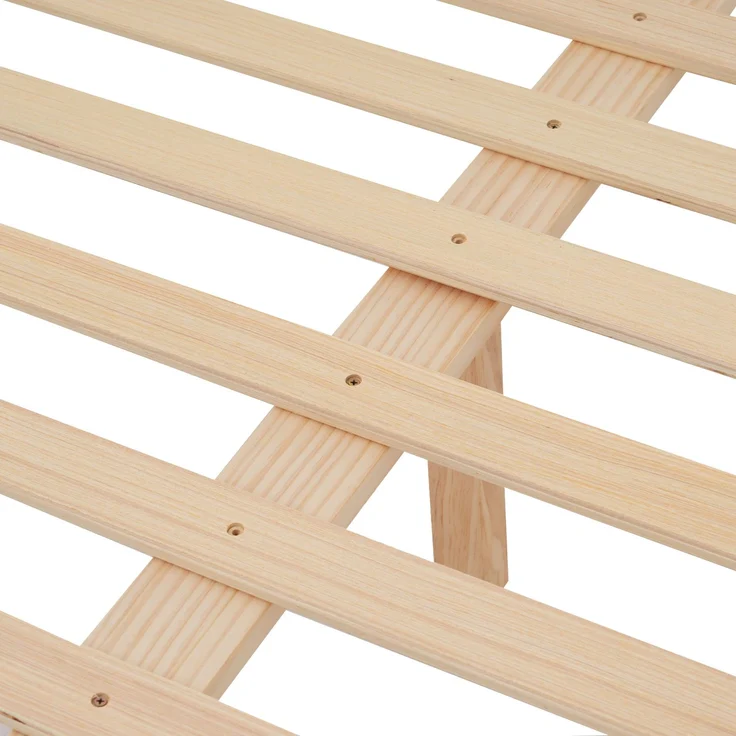 Doppelbett 140x200 cm, Holzbett mit Kiefernholzrahmen und Mittelfuß, Weiß & Natur – Bild 7