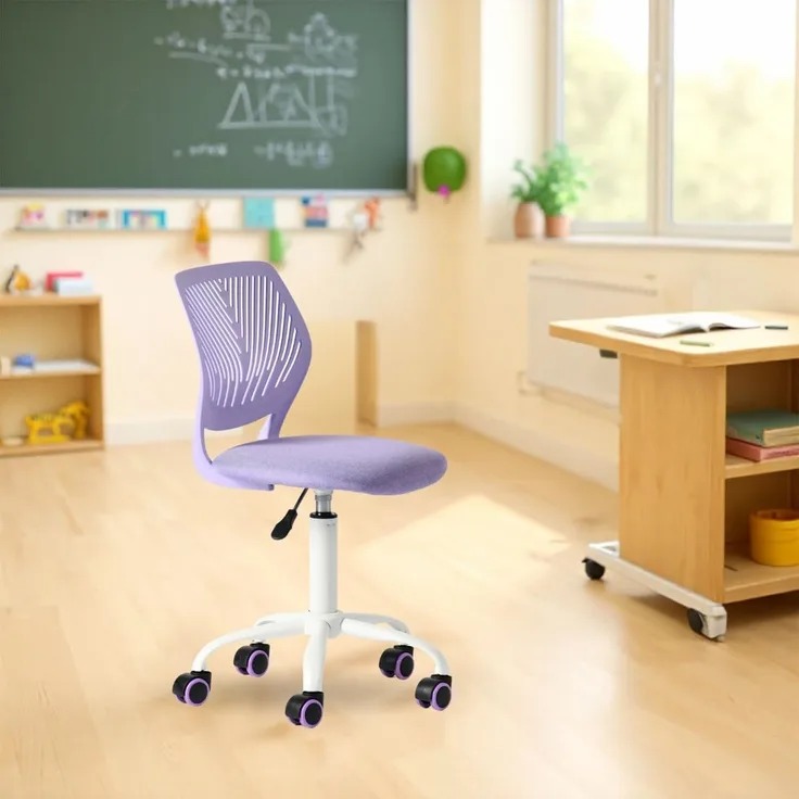 FurnitureR Kompakter Klassenstuhl, ergonomischer Sitz für Schule, Rückenlehne aus atmungsaktivem Netzgewebe, höhenverstellbar, Zeichenzimmerstuhl für Kinder, leicht zu bewegen, 360 °, Morandi-Violett