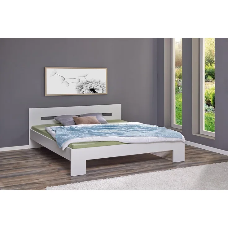 Inter Link - Bett - Bettrahmen – Bettgestell – Jugendbett – Gästebett – Doppelbett – Modernes Bett -ohne Lattenrost - Weiß lackiert - Annik - 180x200 cm