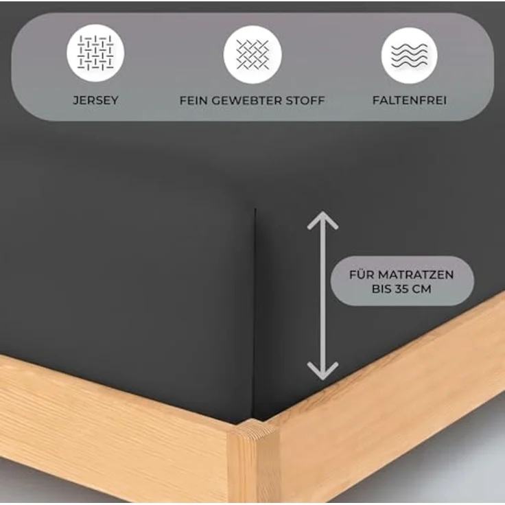 Buymax Spannbettlaken Stretch 140x200-160x220 cm für Wasserbetten und Boxspringbetten Bettbezug für Matratzen bis 35 cm Matratzenhöhe, Anthrazit – Bild 3