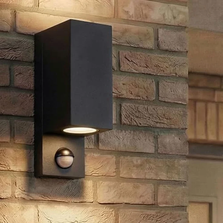 Maxkomfort Außenwandleuchte UP&DOWN Schwarz mit Bewegungsmelder, IP44 wetterfest, 2x GU10 Fassung, Aluminium, dimmbar für Hauswand & Fassade – Bild 3