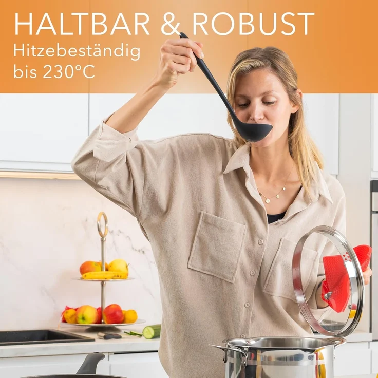 AVANA Kochbesteck-Set Silikon Küchenhelfer Hitzebeständig Kochgeschirr Küchenutensilien (10 Stück), Kochzange, Schneebesen, Spachtel, Backpinsel, Pfannenwender – Bild 4
