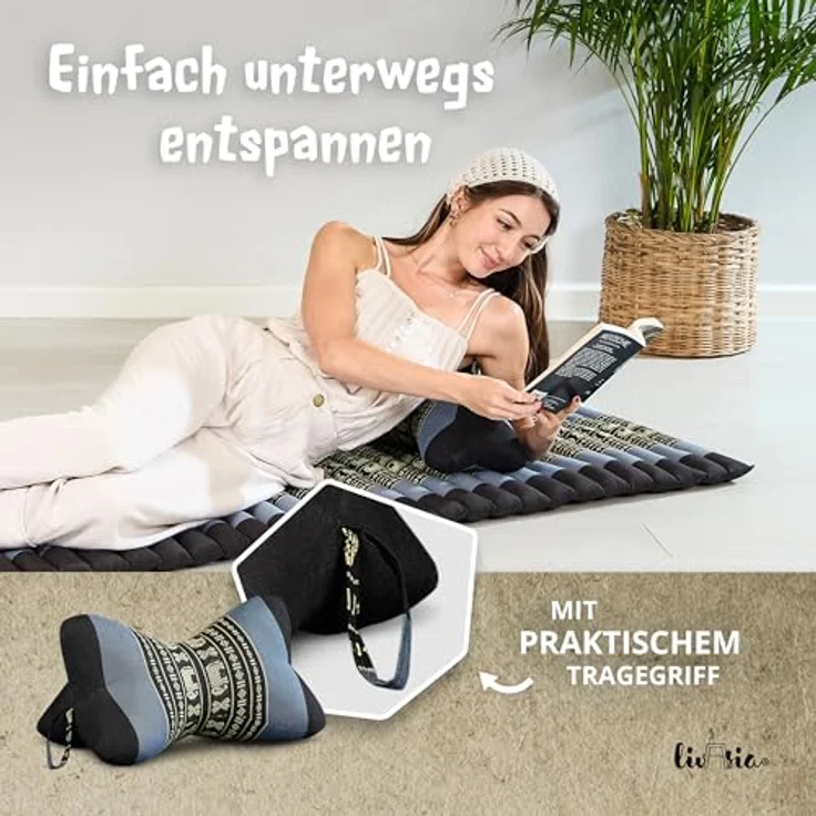 livasia Nackenstützkissen Knochenkissen, vegan und handgefertigt, Ø 15x32cm, Kapok – Bild 7