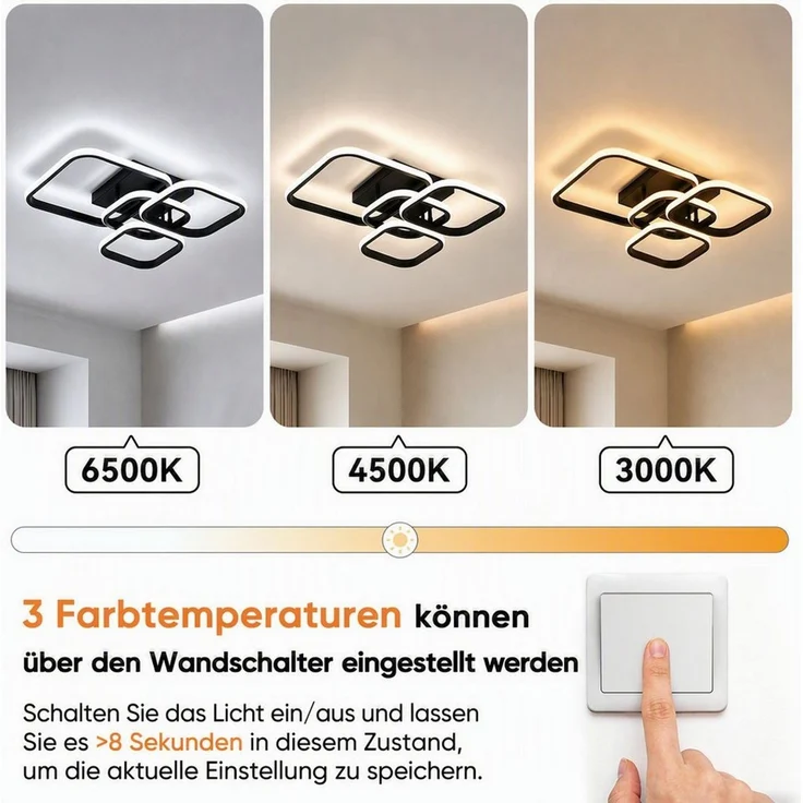 BlingBin LED Deckenleuchte 46cm DeckenLampe 34W 1895 lm, sandschwarz, 3000 K, LED fest integriert, Tageslichtweiß, Modern Deckenlampe 3000K für Wohnzimmer Küche Flur – Bild 3