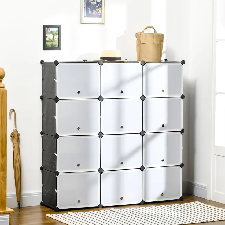 Modulares Regalsystem, Steckregal, zusammensetzbar aus 12 Würfeln 125 x 32 x 125 cm, Kunststoff+Stahl Schwarz--Schwarz+Weiß--125x32x125cm--YOUDENOVA – Bild 3