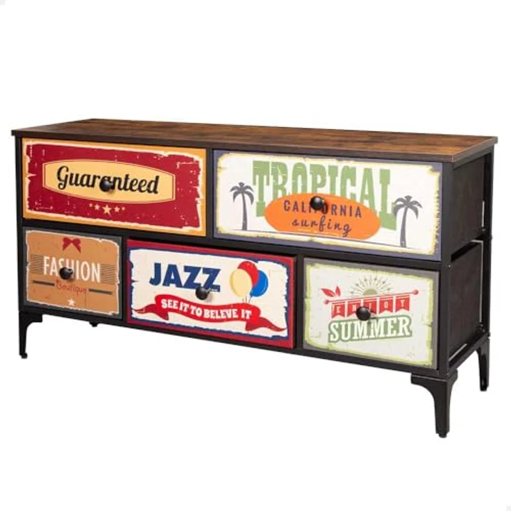 AKTIVE Max Home Mehrzweck-Schlafzimmer, Retro- und Vintage-Grafiken, 5 leichte Stoffschubladen, 103 x 30 x 56 cm, Stahlrahmen, Holzplatte, Nachttische, Wohnzimmermöbel (18402) – Bild 2