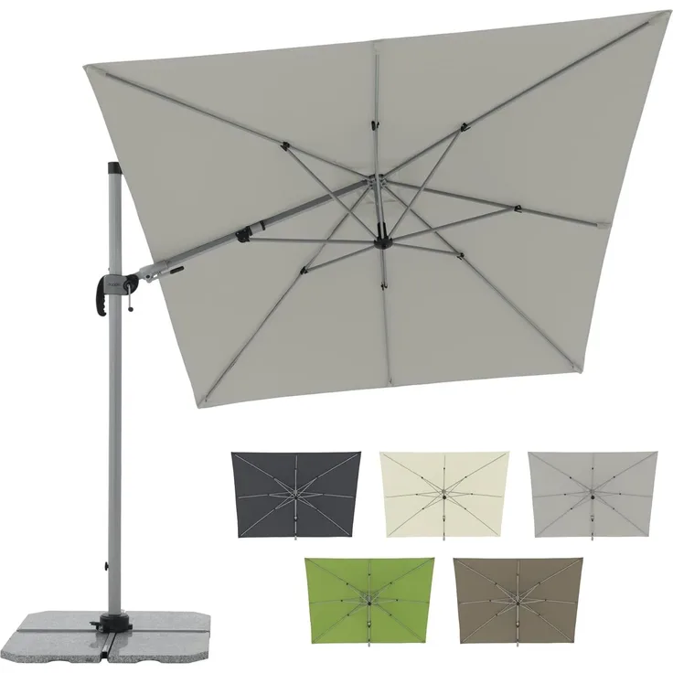 Doppler Sonnenschirm für den Garten 320x240 cm Hellgrau I Pendelschirm knickbar, drehbar & neigbar I Gartenschirm mit UV-Schutz 50+ I Kurbelschirm aus Aluminium - regenabweisender Stoff