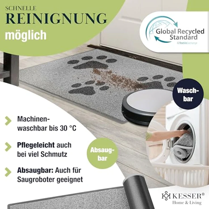 KESSER® Schmutzfangmatte rutschfeste Fußmatte für Innen- & Außenbereich waschbar & wetterfest | Türmatte Wohnungseingang | Teppich für Büro & Vorzimmer | Fußabtreter Fußabstreifer Motiv, Hellgrau / Schwarz, 90x150cm – Bild 5