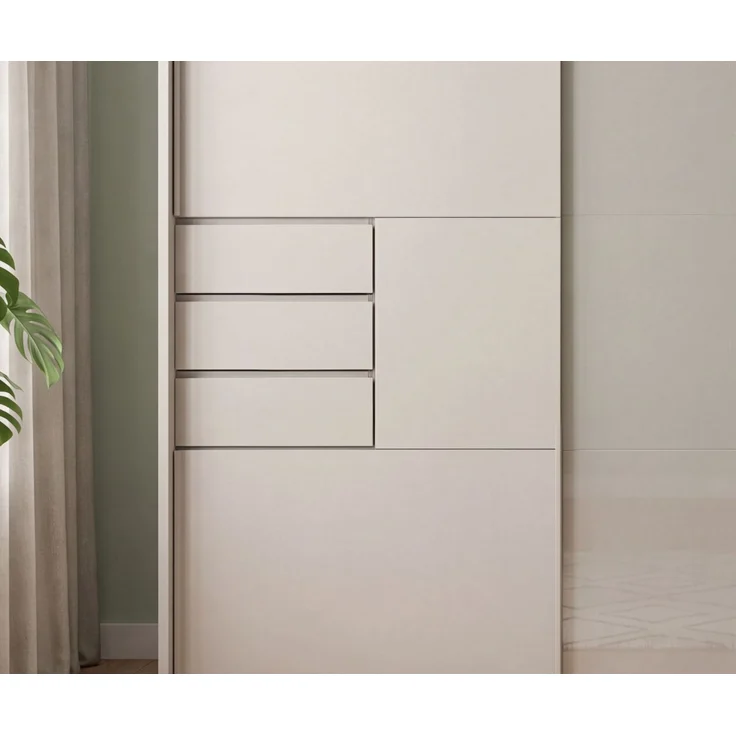 Schwebetürenschrank Kleiderschrank 3-trg 273cm Beige Grau Glasfront Passepartout – Bild 4