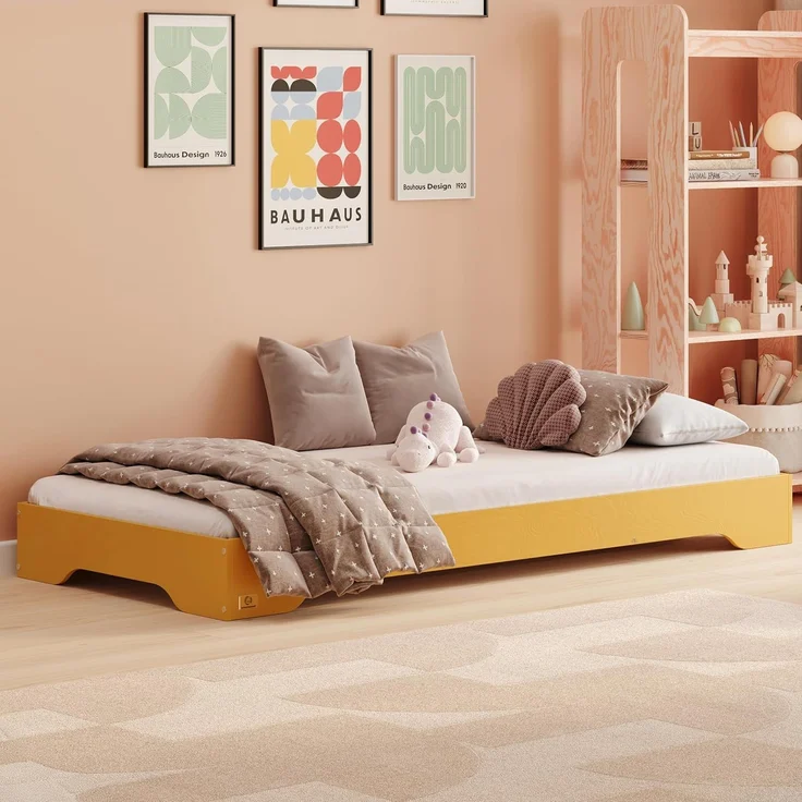 smartwood Kinderbett 120x200 Gelb - Bodenbett aus Kiefernholz mit FSC-Zertifikat - Montessori Bett mit geradem Lattenrost bis zu 300 kg für Jungen und Mädchen - Einfache Montage - TILA 7