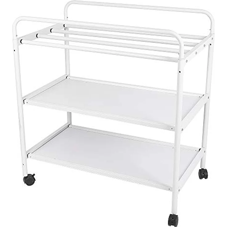 Wasserdichter mobiler Wickeltisch mit Ablagekorb, klappbar, max. Belastbarkeit 50 kg, Wickeltisch für Babys mit Badewanne, mit 4 360° geräuschlosen Rädern,84 x 72 x 90 cm (Weiß) – Bild 2