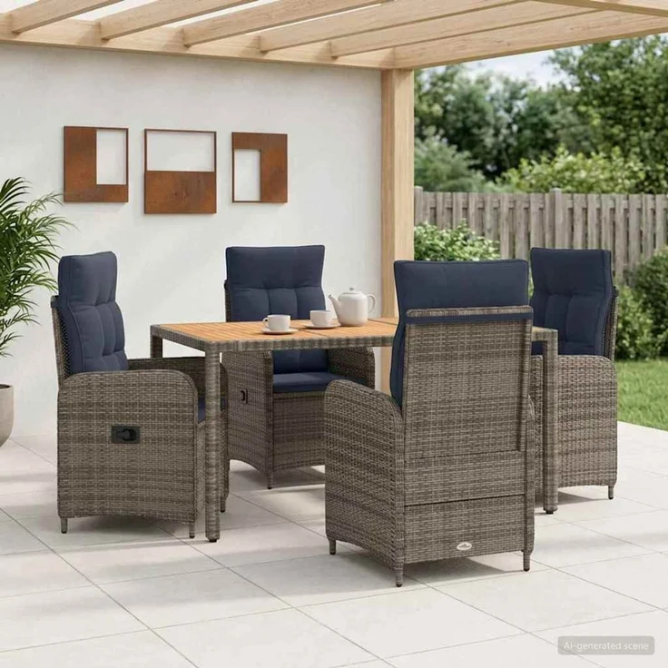 vidaXL Outdoortisch-Set 5 stk. Grey and Navy Blue 150 x 90 x 75 cm 3422282 – Bild 1