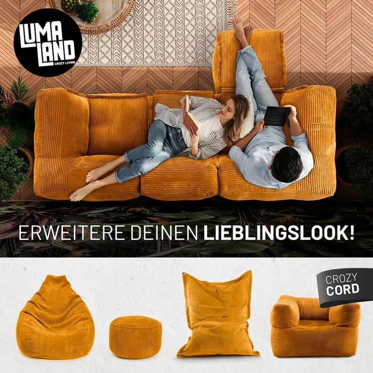 Lumaland Modulares Basic Set - Cord-Reihe | Indoor Sitzsäcke mit Softer Struktur, ideal Sofa Modulen & zum Pouf | Bean Bag mit Füllung - für Wohnzimmer & Co. – Bild 10
