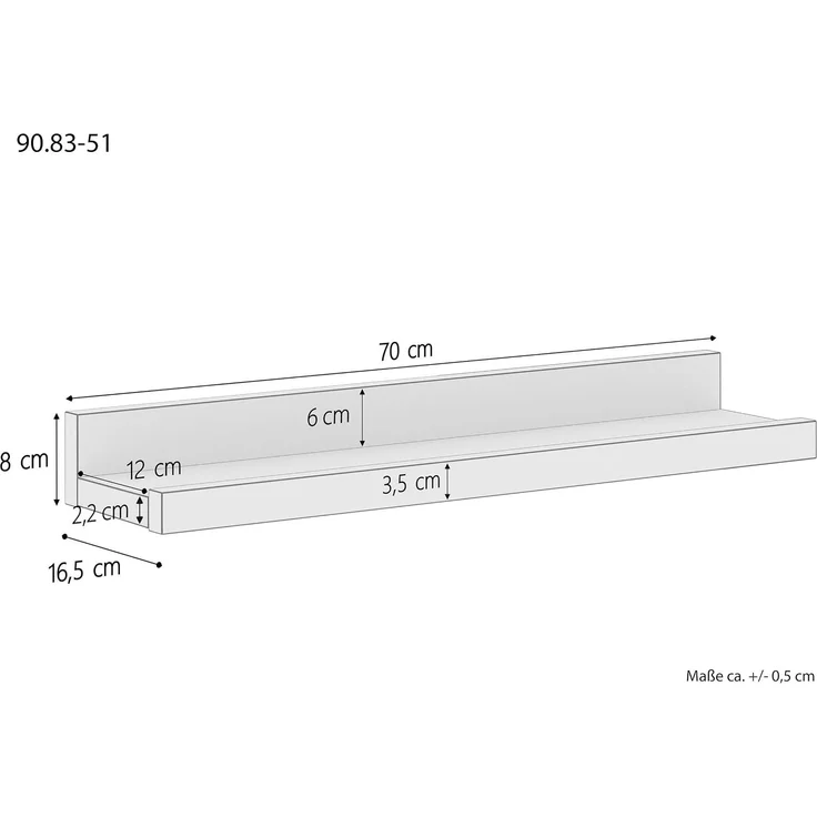 Wandregal Wandablage Esche lackiert in optionaler Breite V-90.83-50 – Bild 2