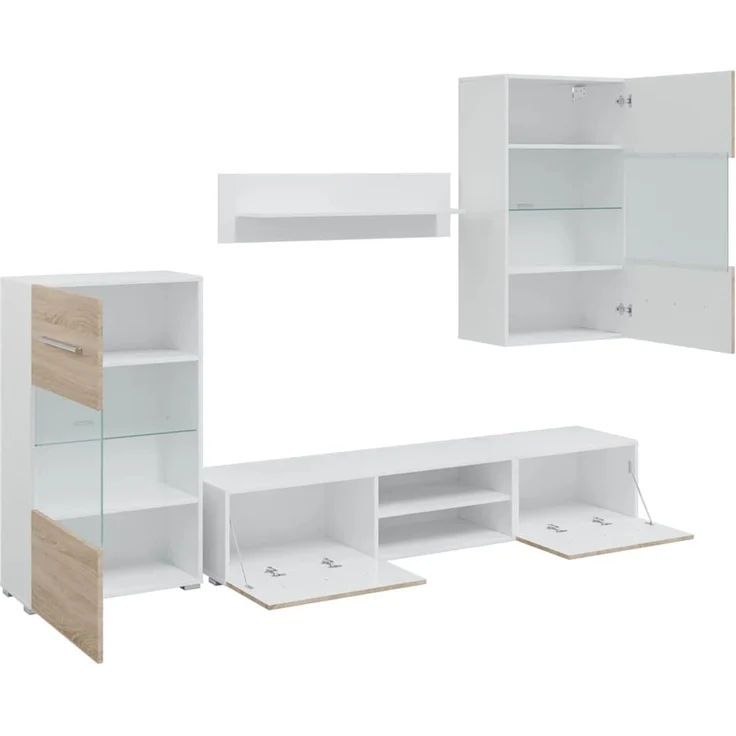 5-tlg. Wohnwand Schrankwand mit LED-Beleuchtung Sonoma-Eiche Holzwerkstoff – Bild 6