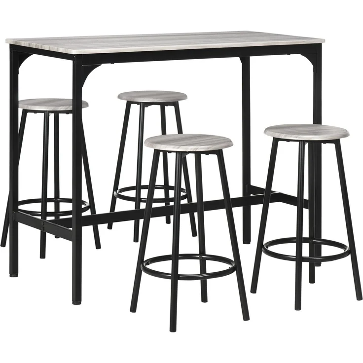 Bartisch-Set, 5-teilig mit 4 Barhockern, 110x50x89,5 cm, Grau – Bild 6
