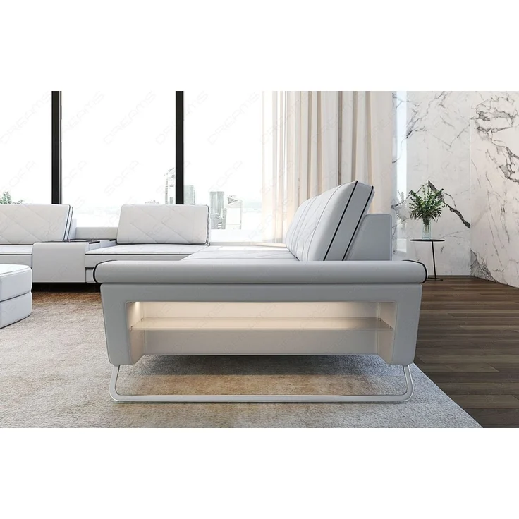 XXL Wohnlandschaft Ferrara – Leder Luxus - Kunstleder - weiß-schwarz - Links – Bild 4