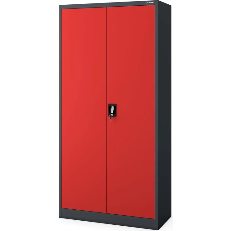 Jan Nowak Metallschrank 185 x 90 x 45 cm | Aktenschrank Abschließbar mit Kleiderstange, Pulverbeschichtung | Aufbewahrungsschrank Umkleideschrank Spind Kleiderstange | Anthrazit-Rot