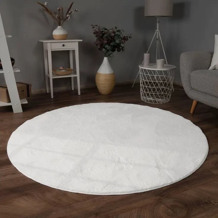 Paco Home Fellteppich Kunstfell Soft 380, rund, Höhe: 14 mm, Langflor, Kuschelteppich - besonders weich, Uni-Farben