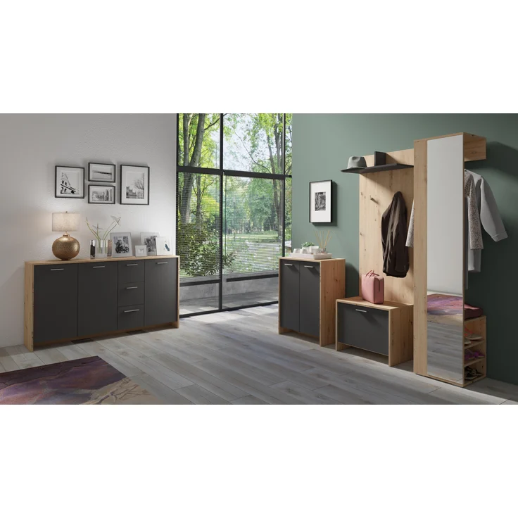 byLIVING Flurgarderobe BEN / Garderobe Artisan Eiche-Optik hellbraun mit Spiegel / Spiegelschrank für den Flur mit Kleiderstange und Ablage / B 40, H 184, T 35 cm – Bild 6