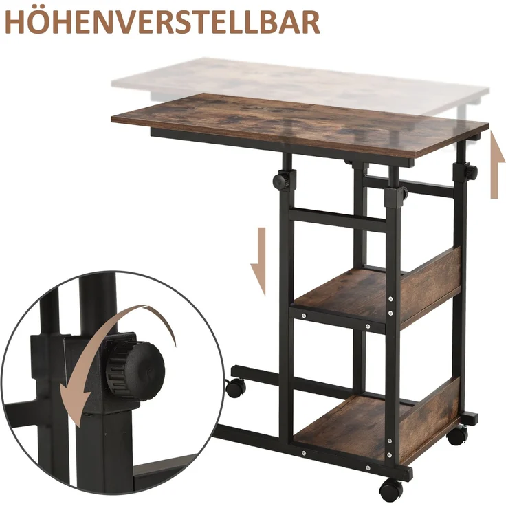 HOMCOM Beistelltisch, E1 Spanplatte, Metall, PP-Kunststoff, Rustikal-Braun, 80L x 40B x 72-82H cm – Bild 6