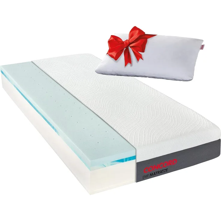 Komfortschaummatratze mit integriertem Duo-Topper + Kissen 120x200, Höhe 24 cm, Atmungsaktiv, Oeko Tex Standard 100
