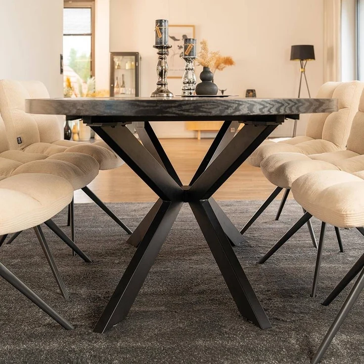 HOME DELUXE Essgruppe Oval Ausziehbar inkl. Sternfuß - 160 x 100 cm Dark Oak 8 Stühle Hellbraun – Bild 2
