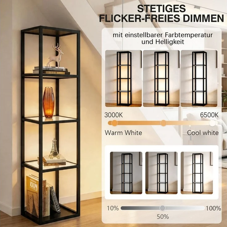 XERSEK Glasvitrine 5 Etagen Vitrine mit Dimmbar LED Beleuchtung Standregal 39×30×168cm (Stufenlos Dimmbar per Fernbedienung & Fußsteuerung) für Sammlerstücke, Wohnzimmer, Schlafzimmer, Schwarz – Bild 4