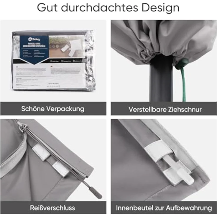 Sekey Sonnenschirm Schutzhülle mit Stab, Abdeckhauben für 350cm / 200x300 cm Gartenschirm mit Belüftungsöffnungen, Abdeckung für Marktschirm / Balkonschirm, wasserdicht – Bild 8