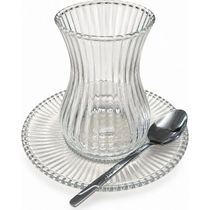 Mulex Teeglas Teegläser Set mit Untersetzern inklusive 6 Espressolöffeln Seattle, 18-tlg, Glas, Teegläser und Espressolöffel sind spülmaschinengeeignet – Bild 1