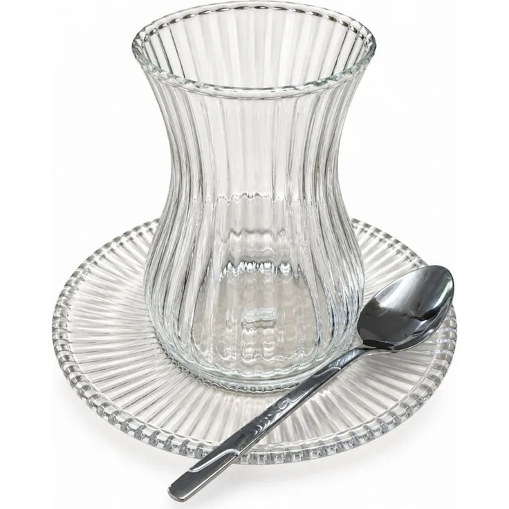 Mulex Teeglas Teegläser Set mit Untersetzern inklusive 6 Espressolöffeln Seattle, 18-tlg, Glas, Teegläser und Espressolöffel sind spülmaschinengeeignet