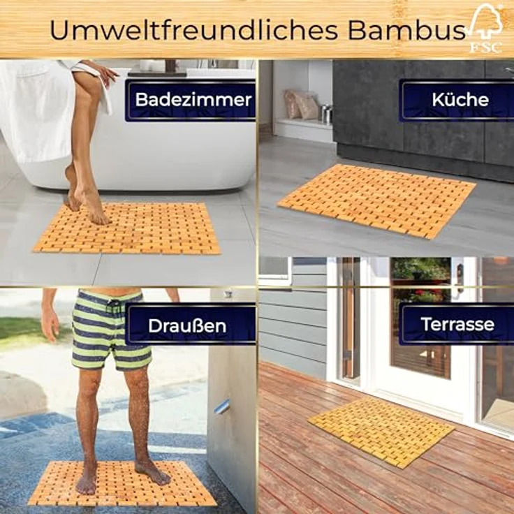 SereneLife Bambusmatte, 40x60cm Antirutschmatte Dusche, Schimmelresistent | Bambusteppich Rollbar, für Bad, Outdoor, Spa, Sauna, Küche und Terasse, Schnell Trocknend – Bild 3