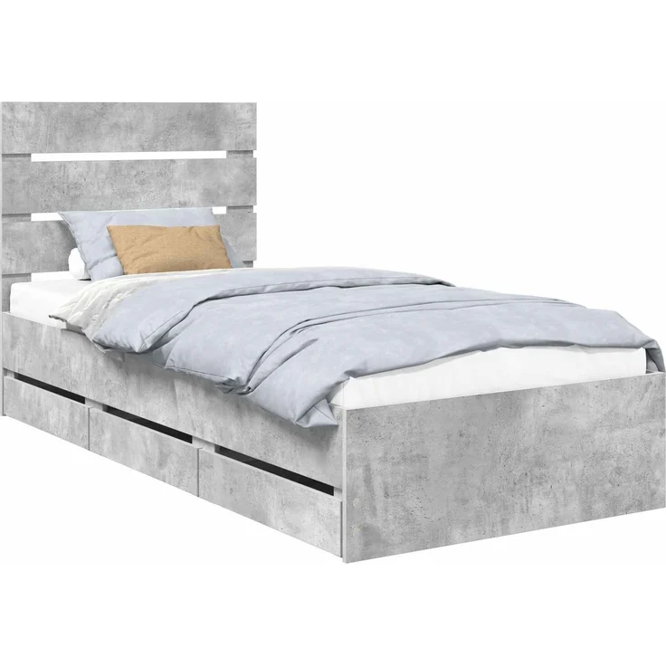 vidaXL Bettrahmen mit Schubladen Betongrau 90 x 190 cm Ingenieurs Holz 3411865 – Bild 2