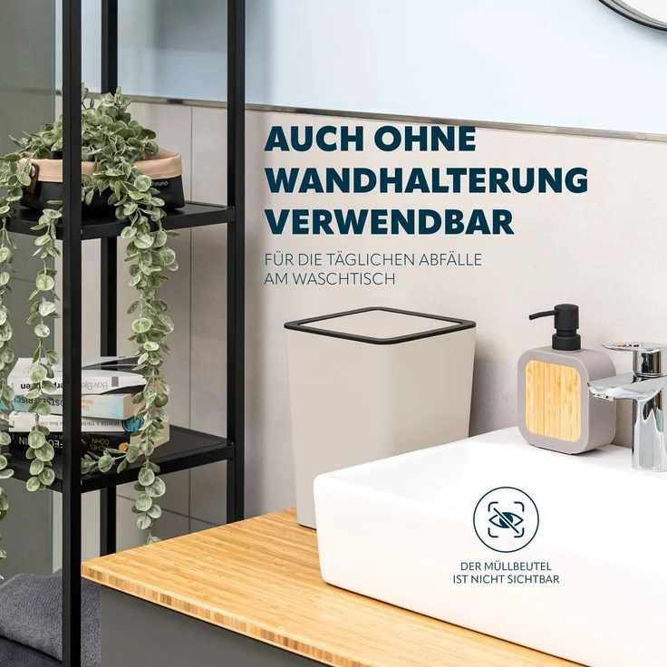 bremermann Kosmetikeimer SAVONA Softtouch inkl. Wandhalterung, 6 Liter Volumen, beige – Bild 4