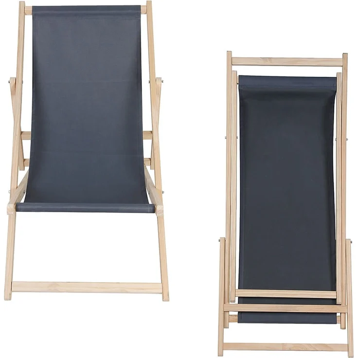 Sonnenliege Anthrazit Strandmöbel Campingstuhl Holz klappbar Faltsitz Balkon – Bild 2