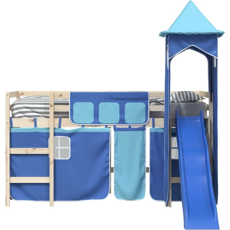 vidaXL Vorhänge für Hochbett mit Turm Blau Polyester 835923 – Bild 4