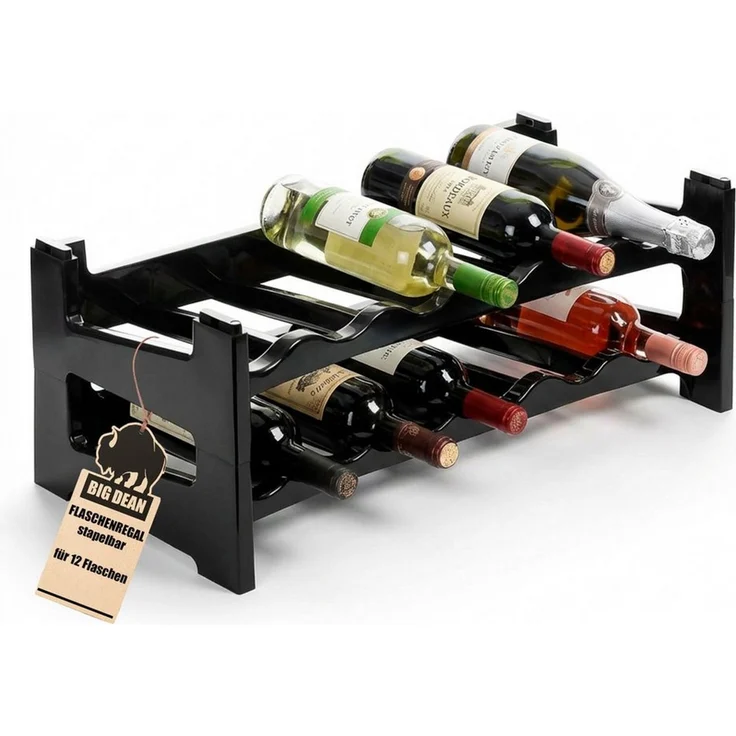 BigDean Flaschenregal Flaschenregal stapelbar für 12 Flaschen Weinregal, Set 2-tlg, Modular, Erweiterbar, Werkzeugfrei, Robust, Standsicher – Bild 1