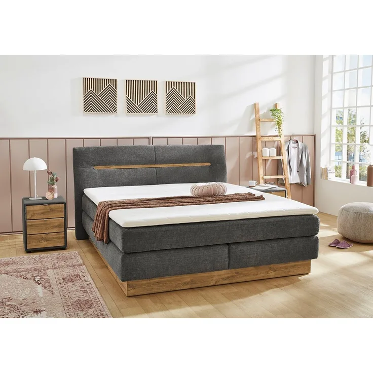 Jockenhöfer 'Nika Max' Boxspringbett, 180x200 cm, Chenille Dunkelgrau